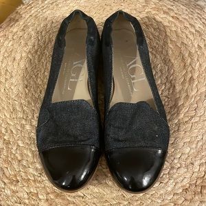 AGL Italian Made Flats - Denim with Shiny Black Toe